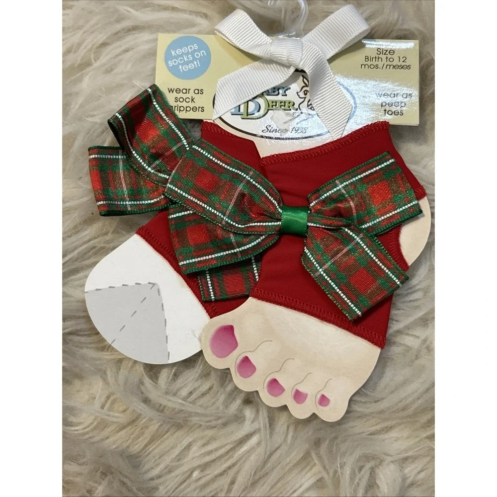 Lot Of 4 Baby Deer Infant Girl Peep Toe Sock Gripper Christmas Birth To 12 Month